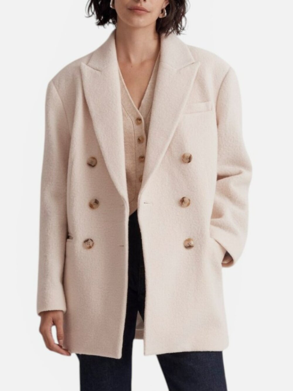 Madewell Oversized Tuxedo Coat Wool Italian Fabric Double Breasted Size 10 Ecru